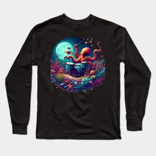 Octopus playing drums Percussive Sea Symphony Long Sleeve T-Shirt